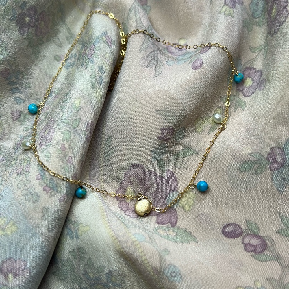 14k gold turquoise and pearl necklace